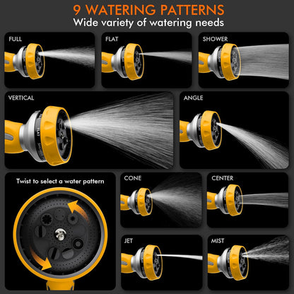 RESTMO Hose Nozzle Heavy Duty, Metal Water Hose Sprayer for Garden | 9 Spray Patterns, High Pressure, Thumb Flow Control, On/Off Valve, Ideal for Outdoor Lawn & Plant, Car & Pet, Black