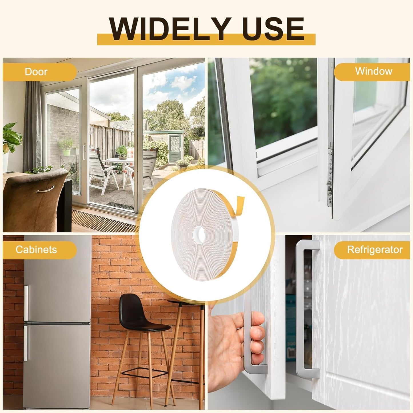 MECCANIXITY Weather Door Seal Strip Tape, Door Insulation Stripping Single Side Strong Self Adhesive Foam Tape Gap Filler for Door, Window, 1/4 Inch x 1/16 Inch x 32 Feet White 2 Pack