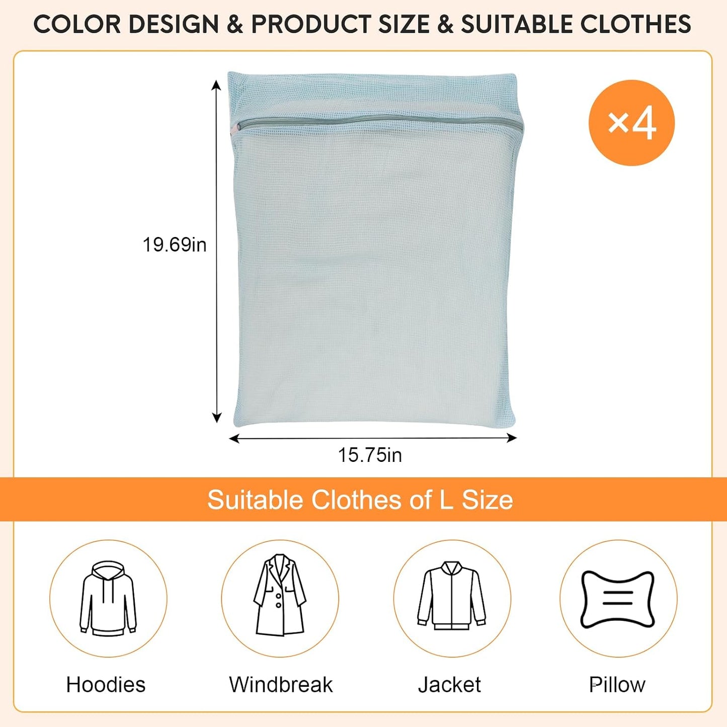 4-Piece Pink Medium Durable Organic Cotton Mesh Laundry Bags with Sturdy Zippers and Breathable Mesh are Delicate Laundry Bags for Underwear, Clothes, Pants and Socks