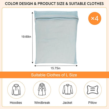 4-Piece Pink Medium Durable Organic Cotton Mesh Laundry Bags with Sturdy Zippers and Breathable Mesh are Delicate Laundry Bags for Underwear, Clothes, Pants and Socks