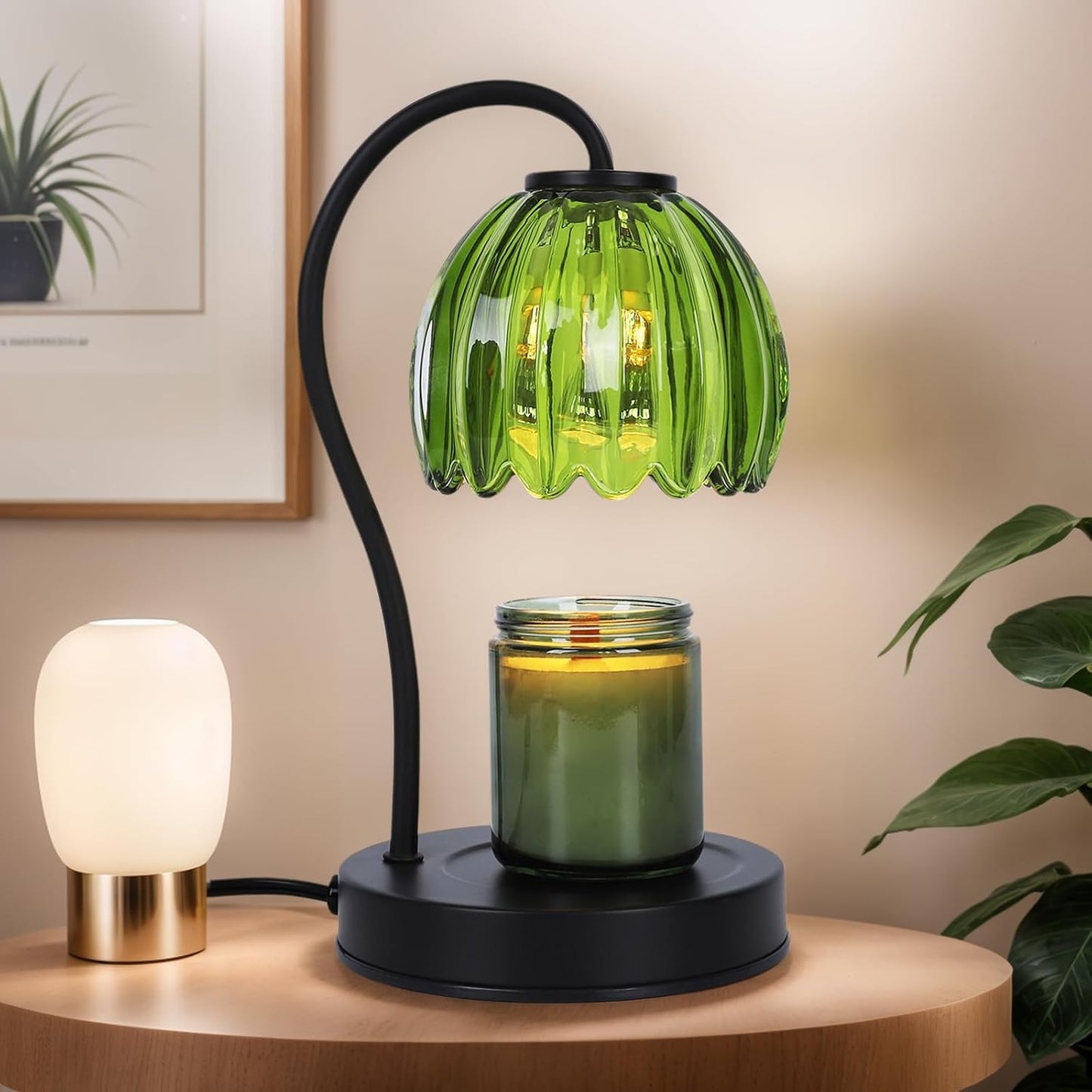 Electric Candle Warmer Lamp with Timer & Dimmer, Gray Tulip Lampshade | For Scented Jar Candle, 2 Bulbs Included, Birthday Gift for Women, House Warming Gifts, Home Office Apartment Decor