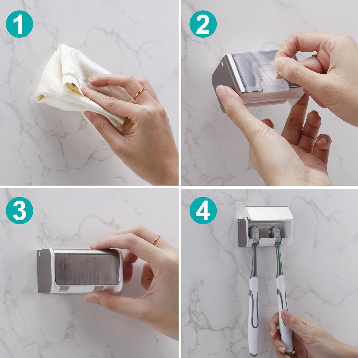 PARKMANI 2 PCS Toothbrush Holders Wall Mounted with Cover, Electric Tooth Brushing Holder for Bathroom, 2 Slots Self Adhesive Toothbrush Organizer for Family, Kids (2, Brushed Silver)