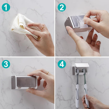PARKMANI 2 PCS Toothbrush Holders Wall Mounted with Cover, Electric Tooth Brushing Holder for Bathroom, 2 Slots Self Adhesive Toothbrush Organizer for Family, Kids (2, Brushed Silver)