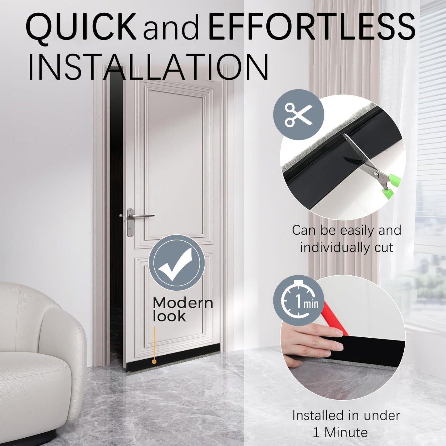 2 Pack Door Sweep Brush, Under Door Draft Stoppers with Brush, Draft Stopper for Bottom Reduce Noise, Weather Stripping for Doors Exterior with Self Adhesive, 2" W x 39" L, White