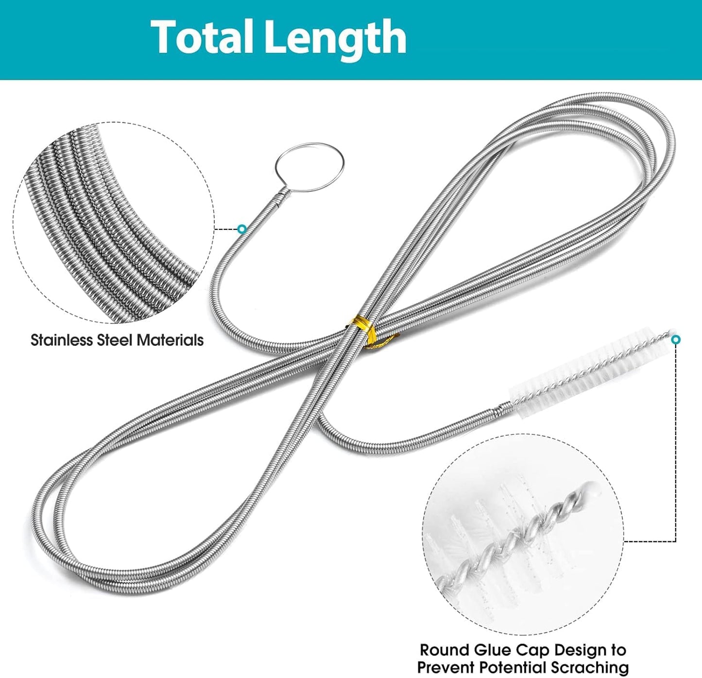 2 Pack 80 Inch Extra Long Flexible Pipe Cleaner Brush, Drain Cleaner Tool for Fridge, Sink Hose, Aquarium Tube, Car Sunroof Drain Cleaning Brush.