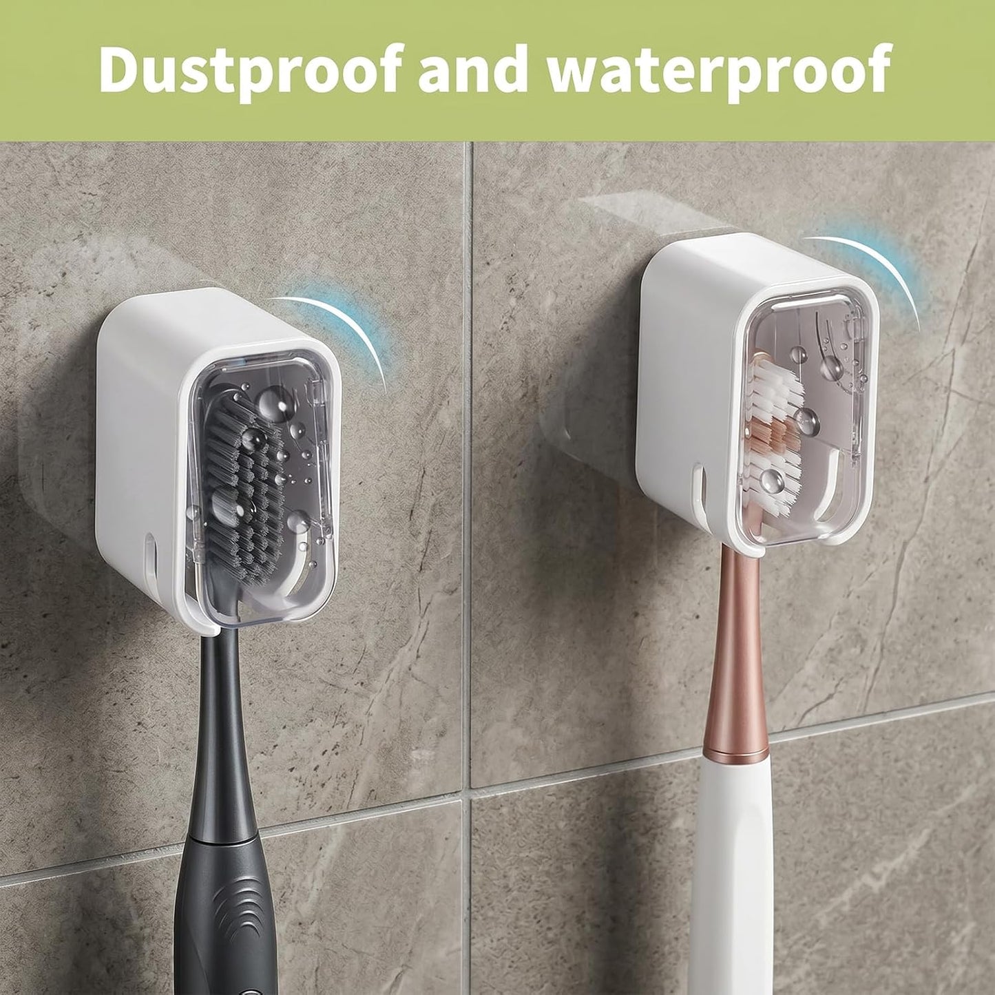 2PCS Toothbrush Wall Mount for Shower Clear Self Adhesive Toothbrush Holder Hanging Innovation Single Slot Design Wall Hanging Toothbrush-Holder with Cover for Bathroom Family Travel