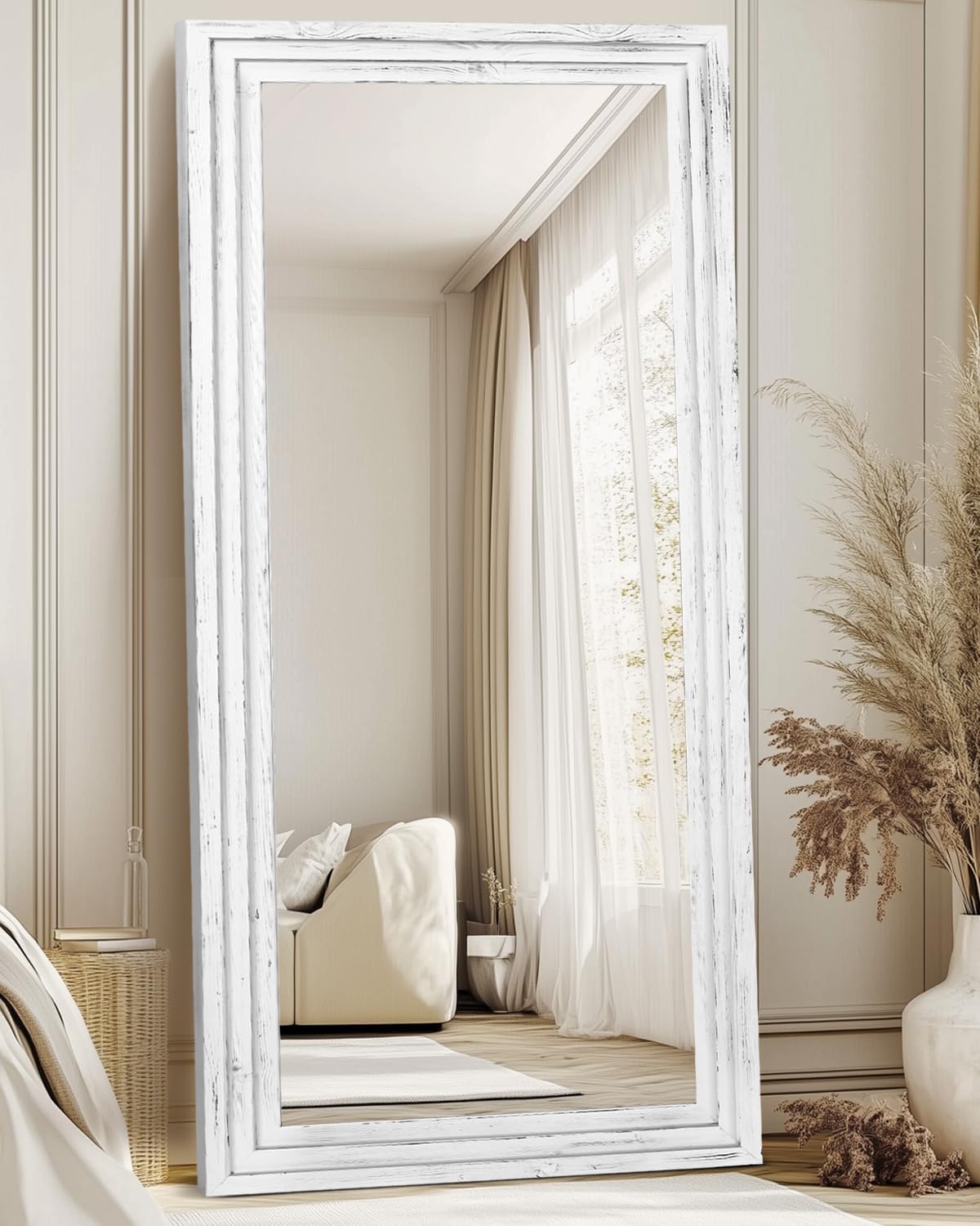 Full Length Mirror 65"x22" with Stand Solid Wood Frame Floor Large Mirror for Living Room, Bedroom Hanging Standing or Leaning Wall-Mounted, New Black