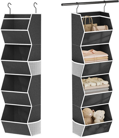 Hanging Closet Organizer 4 Shelf Collapsible Bedroom Closet Organizers and Storage Hanging with Mesh Pockets for Clothes, Fabric Hanging Storage Bins for Wardrobe Closet Organization and Storage, Grey
