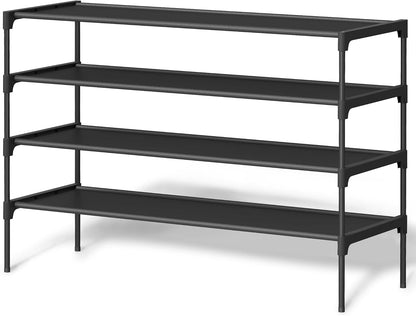 SONGMICS Shoe Rack, 2-Tier Shoe Storage Organizer, Space-Saving, 11.7 x 16.5 x 12.2 Inches, Entryway, Metal Frame, Non-Woven Fabric Shelves, Ink Black ULSH012BH01