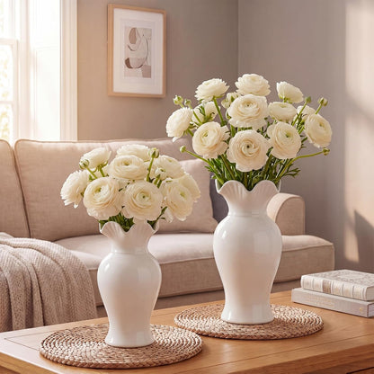 3 Pack White Ceramic Vase Set Small Rustic Decorative Vases Home Decor Wavy Edge Modern Flower Vases for Farmhouse Table Centerpiece Living Room Kitchen Bedroom (5.7,6.7,7.9in,Elegant)