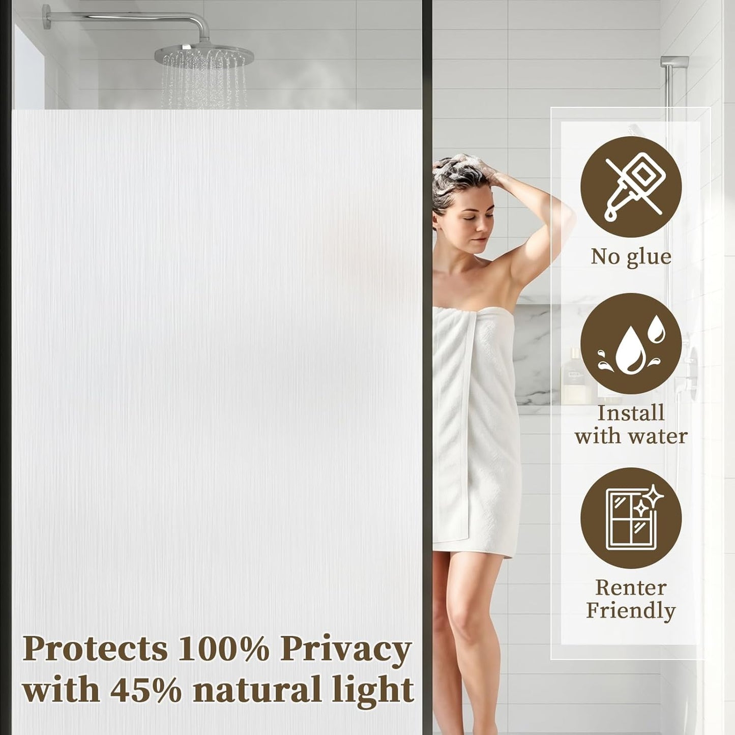 Frosted Window Privacy Film - Brushed Silver Static Cling Glass Film for Bathroom, Day and Night Door Privacy Film Window Cover to Stop Dog Barking, 17.5x78.7 Inch, Pure