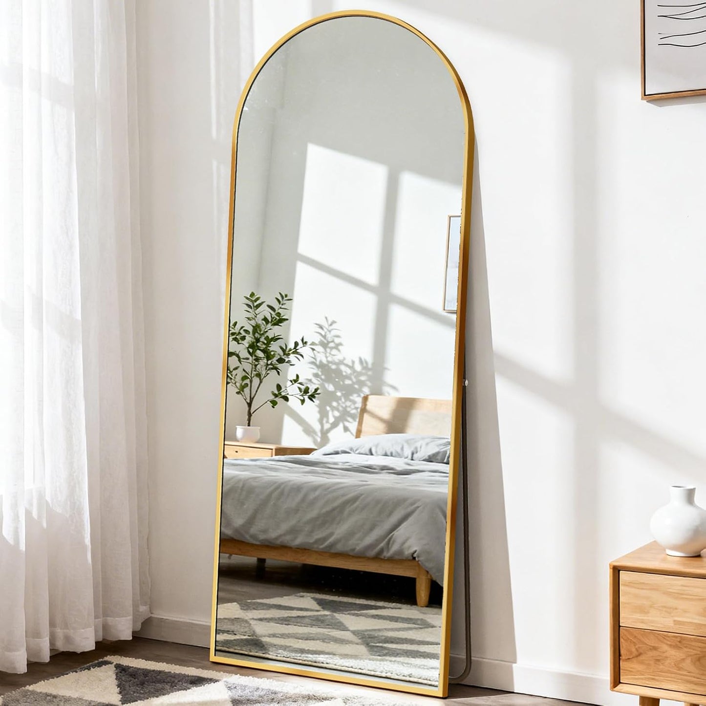DUMOS 64"x21" Arched Full Length Floor Mirror, Full Body Mirror with Stand, Shatterproof Tempered Glass, Modern Aluminum Alloy Frame, Free Standing or Leaning for Home Decor, Gold