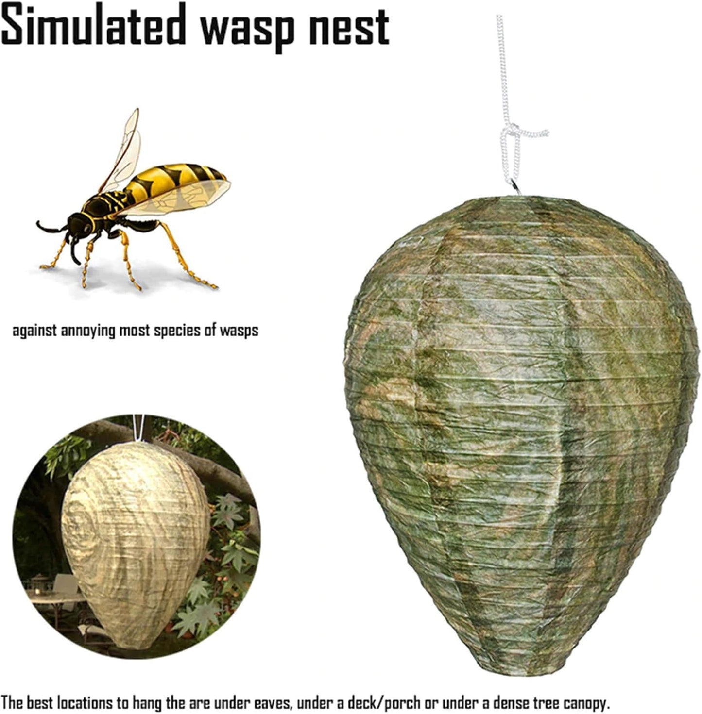 Outward Creations Wasp Nest Decoy - 3 Pack - Hanging Wasp Repellent and Deterrent- Safe Fake Trap