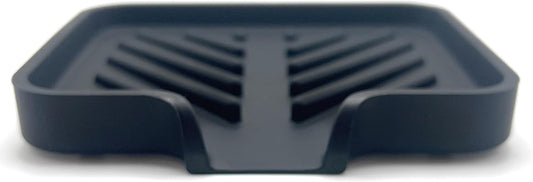 Silicone Soap Dish Tray and Sponge Holder with Drain Chute and Feet | 3-Way Sloped Design | Bathroom and Kitchen Sink Organizer Caddy (Black, 10"x4", 7.8 Ounces)