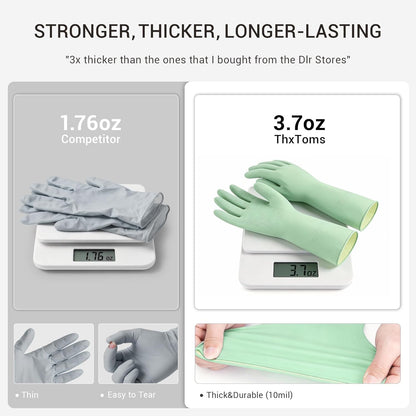 ThxToms 4 Pairs Reusable Dishwashing Cleaning Gloves,10 Mil Thick, 13" | Non-Slip Rubber Kitchen Gloves, Multi-Color, Ideal for Household, Bathroom, Pet Care & Gardening, Medium