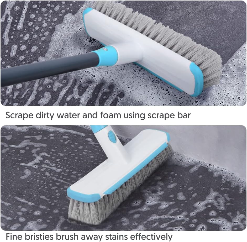 Floor Scrubber with Long Handle, 2 in 1 Scrubbing Brush Stiff Bristle Shower Cleaning Brush for Bathroom, Kitchen, Tub, Carpet, Grout, Tile(Red)
