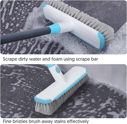 Floor Scrubber with Long Handle, 2 in 1 Scrubbing Brush Stiff Bristle Shower Cleaning Brush for Bathroom, Kitchen, Tub, Carpet, Grout, Tile(Red)