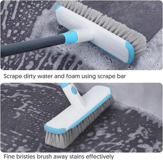 Floor Scrubber with Long Handle, 2 in 1 Scrubbing Brush Stiff Bristle Shower Cleaning Brush for Bathroom, Kitchen, Tub, Carpet, Grout, Tile(Red)