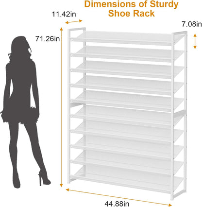 Large Shoe Rack 8 Tier Shoe Organizer, Heavy Duty Metal 4-Tier Stackable Shoe Storage Vertical Shoe Rack for Closet Front Door Entrance, Up to 50 Pairs, 44.8" W x 11.4" D x 56.7" H, Black
