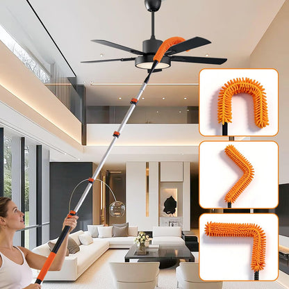 30FT High Reach Duster Kits with Dual Action Flip-Lock & Screw Fixing Design, 5-24FT Extension Pole, Cobweb Duster, Washable Ceiling Fan Cleaner & Window Squeegee for Glass & High Roof