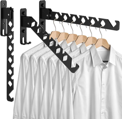 3-Pack Black Aluminum Wall Mounted Coat Hanger Holder, Retractable Folding Drying Rack - Space Saving Closet Organizer for Laundry, Bedroom, Bathroom