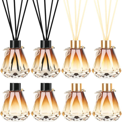 Reed Diffuser Set - 4 Empty Bottles with 20 Sticks, Delicate Gold Leaf Decor, Glass Fragrance Diffuser with Lids for Home, Bathroom | Refillable, Diamond Style (4 PCS Black)