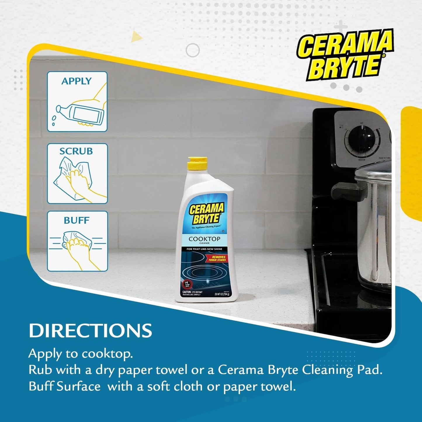 Cerama Bryte Cooktop Cleaner for Glass-Ceramic Surfaces, 18 oz, 2 Pack