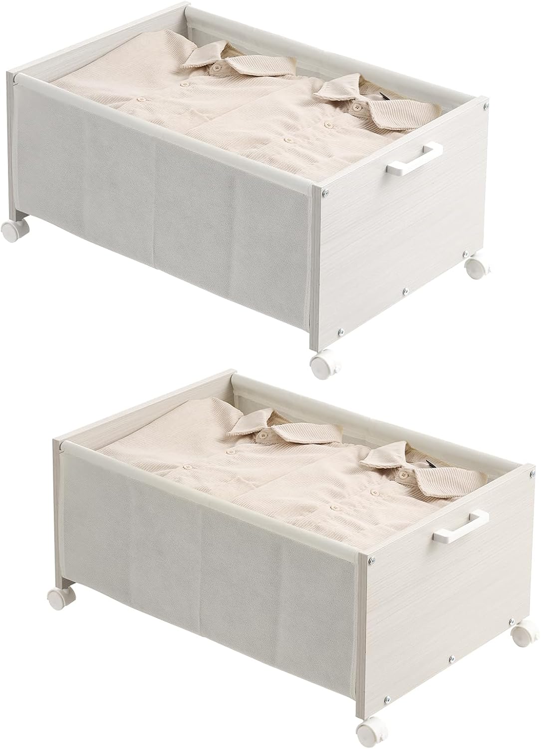 FOUCSSOMEI Under Bed Storage with Wheels, Wooden Under Bed Drawers On Wheels, Rolling Under Bed Shoe Storage, Space Saving, Rustic Brown,30L