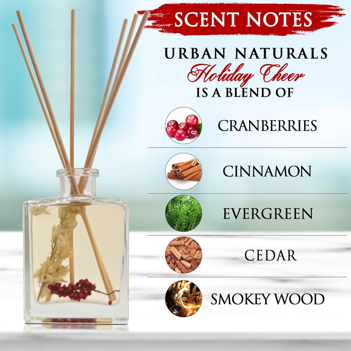 Urban Naturals Smoked Vanilla Reed Diffuser Set with Vanilla Bean, Sandalwood & Leather – 5 Ounce Sleek Black Rectangular Refillable Glass Bottle – Made in the USA