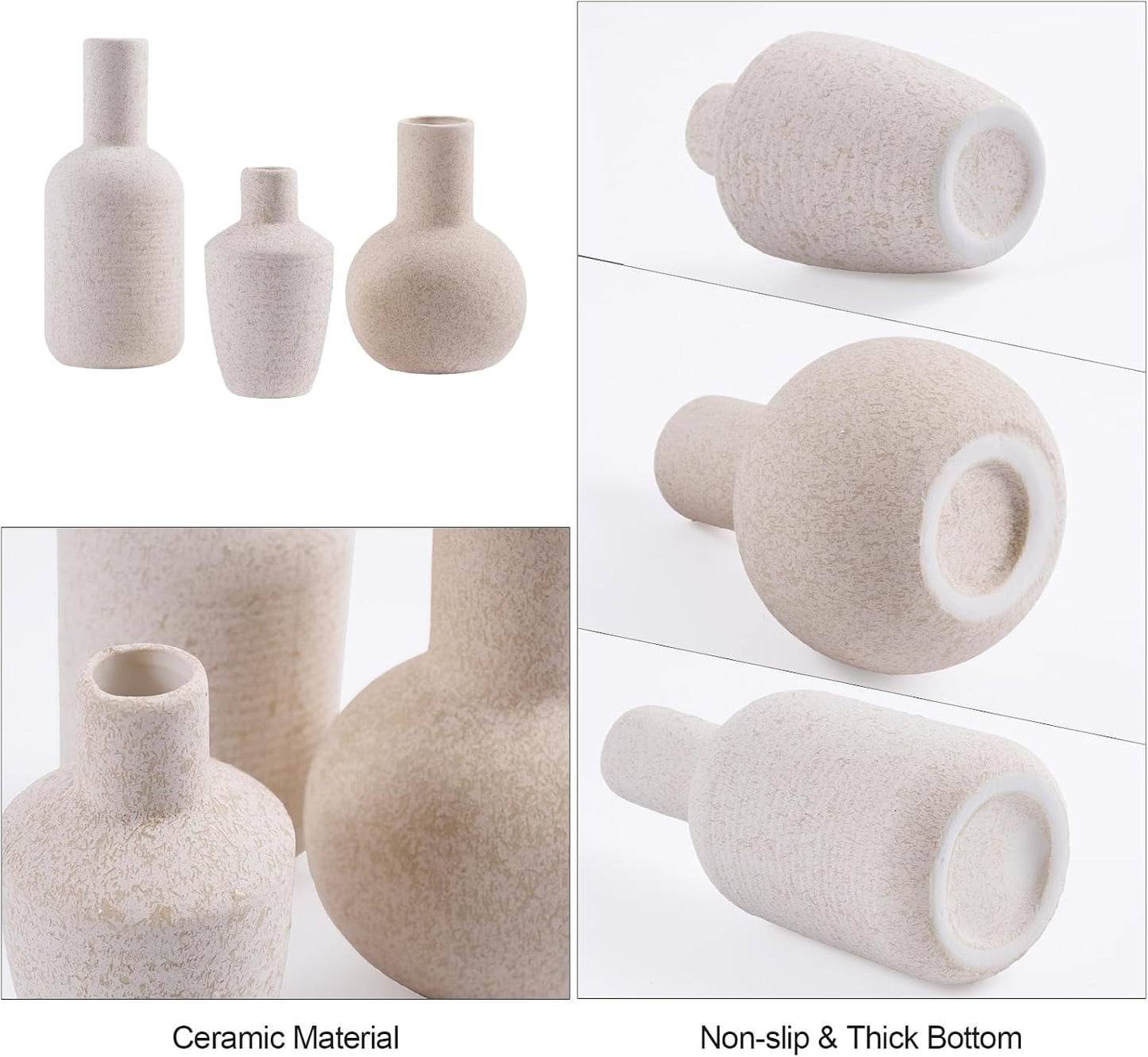 DN DECONATION Flower Vase Set of 3, Small Ceramic Vase Farmhouse Home Decor | Rustic Vases for Pampas Grass Dried Fresh Flowers, Living Room, Kitchen, Bedroom, Bathroom, Mantel Table Decor, Beige & Brown