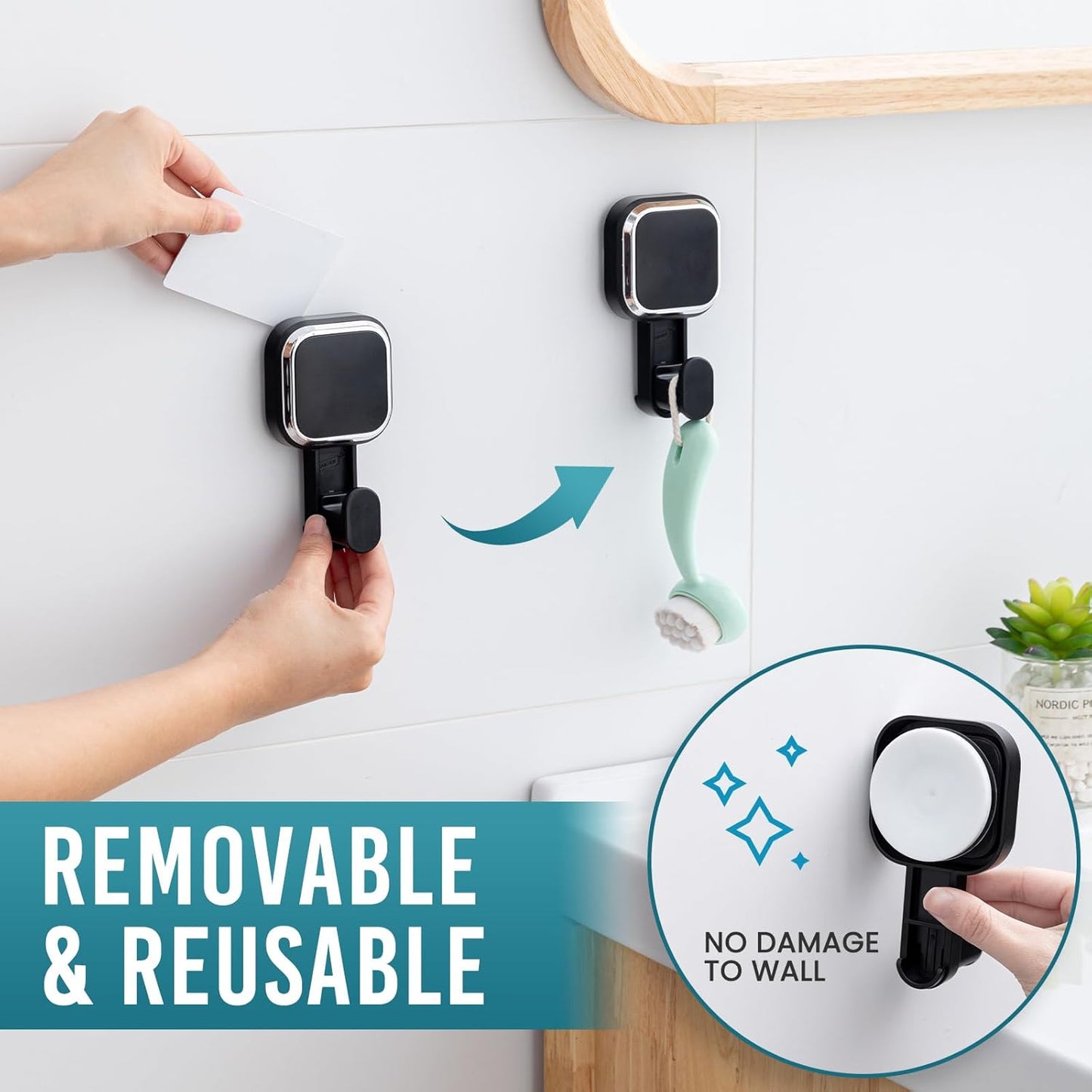 TAILI Suction Cup Razor Holder for Shower Wall 2 Pack, Versatile Suction Cup Hooks for Razor, Towel, Loofah, Squeegee, Cell Phone, Removable Damage-Free Hanging Shower Hook, Shaver Holder, Black