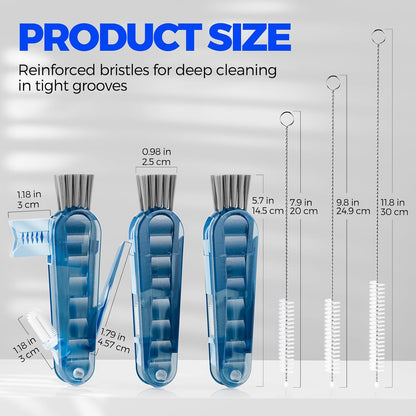 6 Pack Holikme 4 in 1 Cup Lid Cleaning Brush Set with 3 Straws, Multifunctional Bottle Brush, Silicone Cup Lid Gap Cleaner, Bristle Crevice Cleaning Brush, Flat End Brushes, Navy & Black & Olive