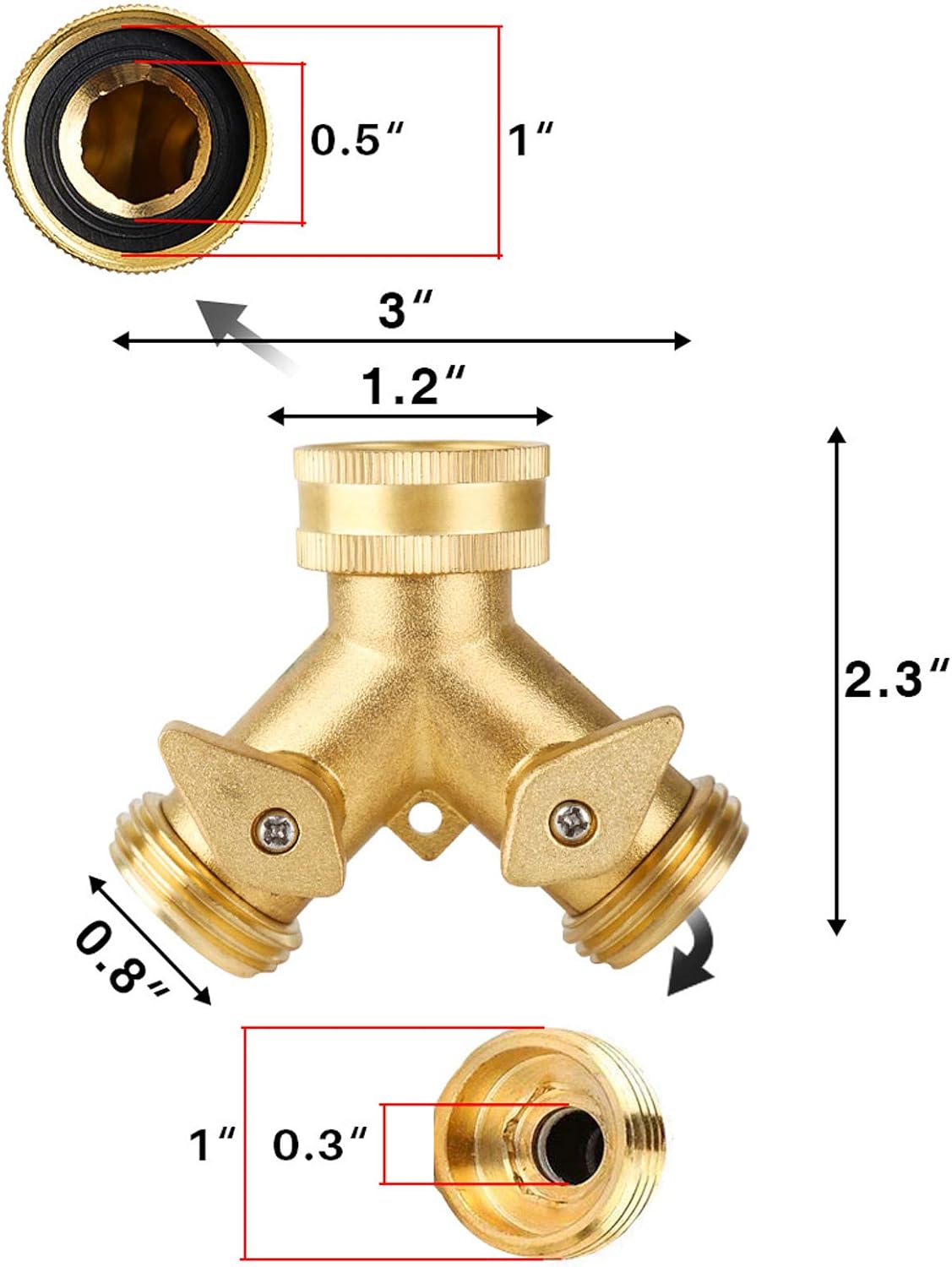 Solid Brass Hose Splitter, Garden Hose Splitter, Hose Splitter 2 Way, Garden Hose Splitter 2 Way with Shut-Off Valves for Garden Irrigation Watering Suitable for All American Thread 3/4