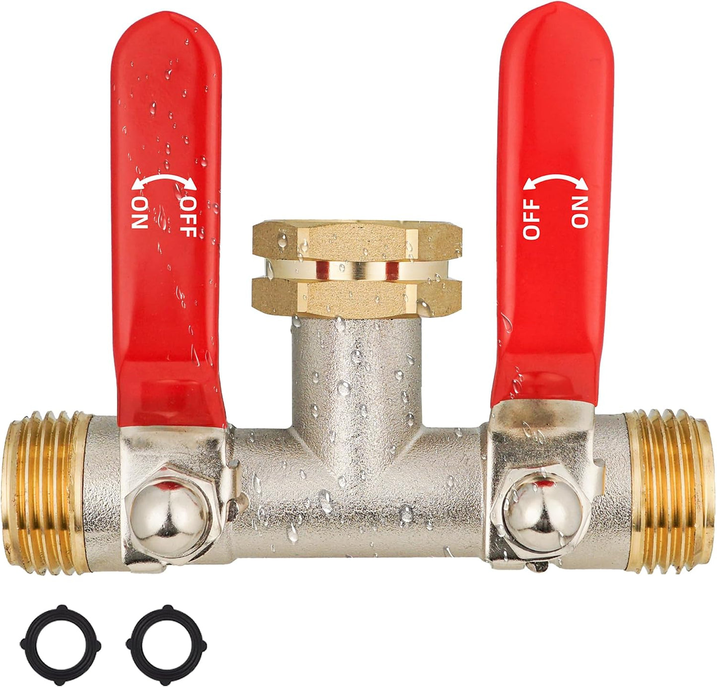 EJW Hose Splitter 2 Way, Garden Hose Splitters, 2 Way Faucet Splitter, Water Spigot Splitter, RV Brass Hose Splitter, Two way Hose Bib Splitter, Double Hose Connector, Hose Valve 3/4 Inch GHT Thread.