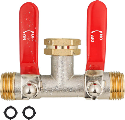 EJW Hose Splitter 2 Way, Garden Hose Splitters, 2 Way Faucet Splitter, Water Spigot Splitter, RV Brass Hose Splitter, Two way Hose Bib Splitter, Double Hose Connector, Hose Valve 3/4 Inch GHT Thread.