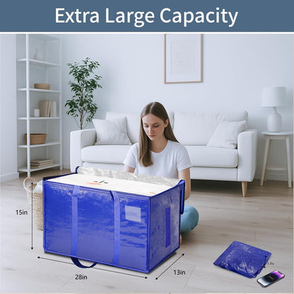 8 Pack-Extra Large Heavy Duty Moving Bags - Waterproof Storage Totes with Handles & Zippers, Foldable for College Dorm, Storage (Clear)