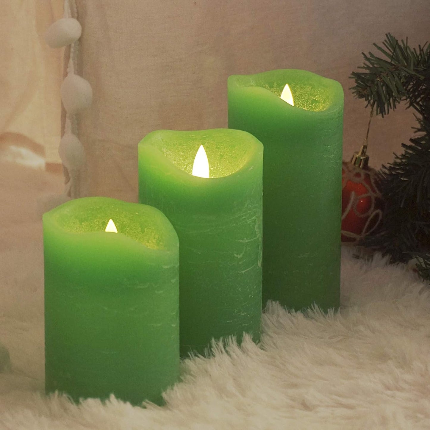 Battery Operated Flameless Candles with Remote Timer Real Wax Realistic Bright Flicker Flickering Electric Electronic LED Pillar Lights Home Wedding Party Decorations Set of 3 Rustic Texture Gray Grey