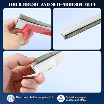 Door Sweep for Bottom of Door, 39.2" L Integrated Design with Brush, Self Adhesive Under Door Draft Stopper for Bottom of Door, Door Seal Dust/Noise/Hot or Cold Air Insulation, White 2" W