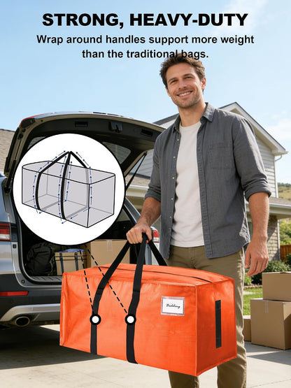 HOMESURE Supports 200lbs Heavy Duty Moving Bags - Strong Zipper & Wrap-Around Handles - Water-Resistant Storage Totes, Durable Alternative to Moving Boxes - 8 Pack - Semi-Transparent