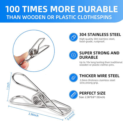 40 Pack Wire Clothes Pins Heavy Duty Outdoor, Stainless Steel ClothesPins for Hanging Clothes, Metal Clothes Pegs, Clothing Clips, Laundry Pins 1.8mm Diameter 6cm Long