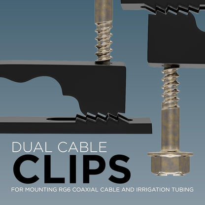 THE CIMPLE CO Dual Cable Clips with Screws - 1/2 Inch Coaxial Cable Clamps Outdoor - Exterior Cord Management for Coax, CAT Ethernet, Electrical Wire - Screw Clamps for Wires on Wall - 50 PCS, Black