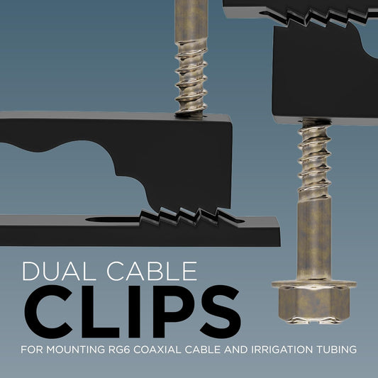 THE CIMPLE CO Dual Cable Clips with Screws - 1/2 Inch Coaxial Cable Clamps Outdoor - Exterior Cord Management for Coax, CAT Ethernet, Electrical Wire - Screw Clamps for Wires on Wall - 50 PCS, Black