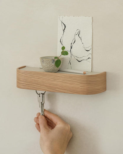 Kazai. Key Holder 'Toke' | Minimalist Key Hook Design from Berlin | Modern Key Holder Wall Mount with Wooden Shelf | Key Rack for Wall as Entryway Organizer | Walnut