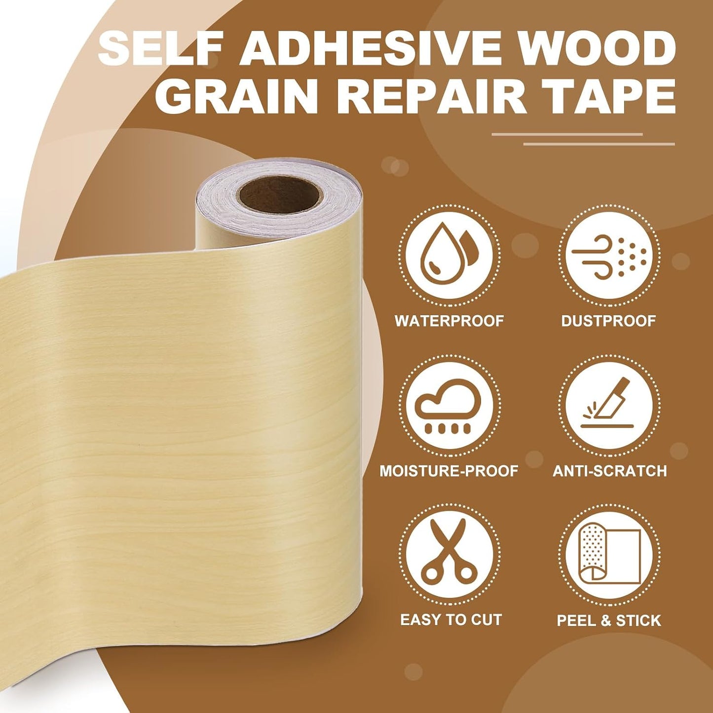 PATIKIL Self Adhesive Wood Grain Repair Tape 33'x 3", Multi-Use Realistic Wood Grain Repair Patch for Furniture Floor Door Table Chair Windows Handicraft DIY, Yellow Teak