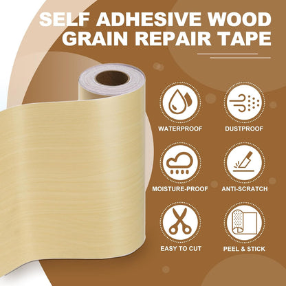 PATIKIL Self Adhesive Wood Grain Repair Tape 33'x 3", Multi-Use Realistic Wood Grain Repair Patch for Furniture Floor Door Table Chair Windows Handicraft DIY, Yellow Teak