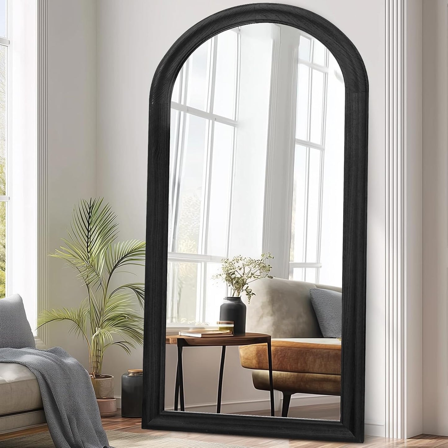 Solid Wood Full Length Mirror - 65"x22" Arched Floor Mirror, Free Standing & Wall Mounted - Elegant Design for Bedroom, Dressing Room, Hallway, Brown