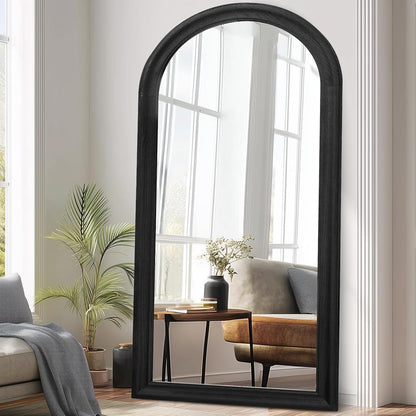 Solid Wood Full Length Mirror - 65"x22" Arched Floor Mirror, Free Standing & Wall Mounted - Elegant Design for Bedroom, Dressing Room, Hallway, Brown