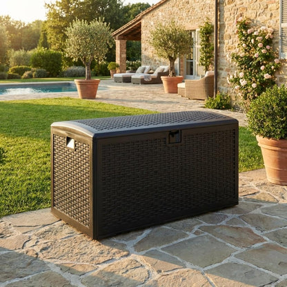 Garvee 73 Gallon Waterproof Large Resin Deck Box Indoor Outdoor, Lockable Storage Container for Patio Furniture Tools, Waterproof Deck Box Patio Storage Bin for Pool Garden, Black