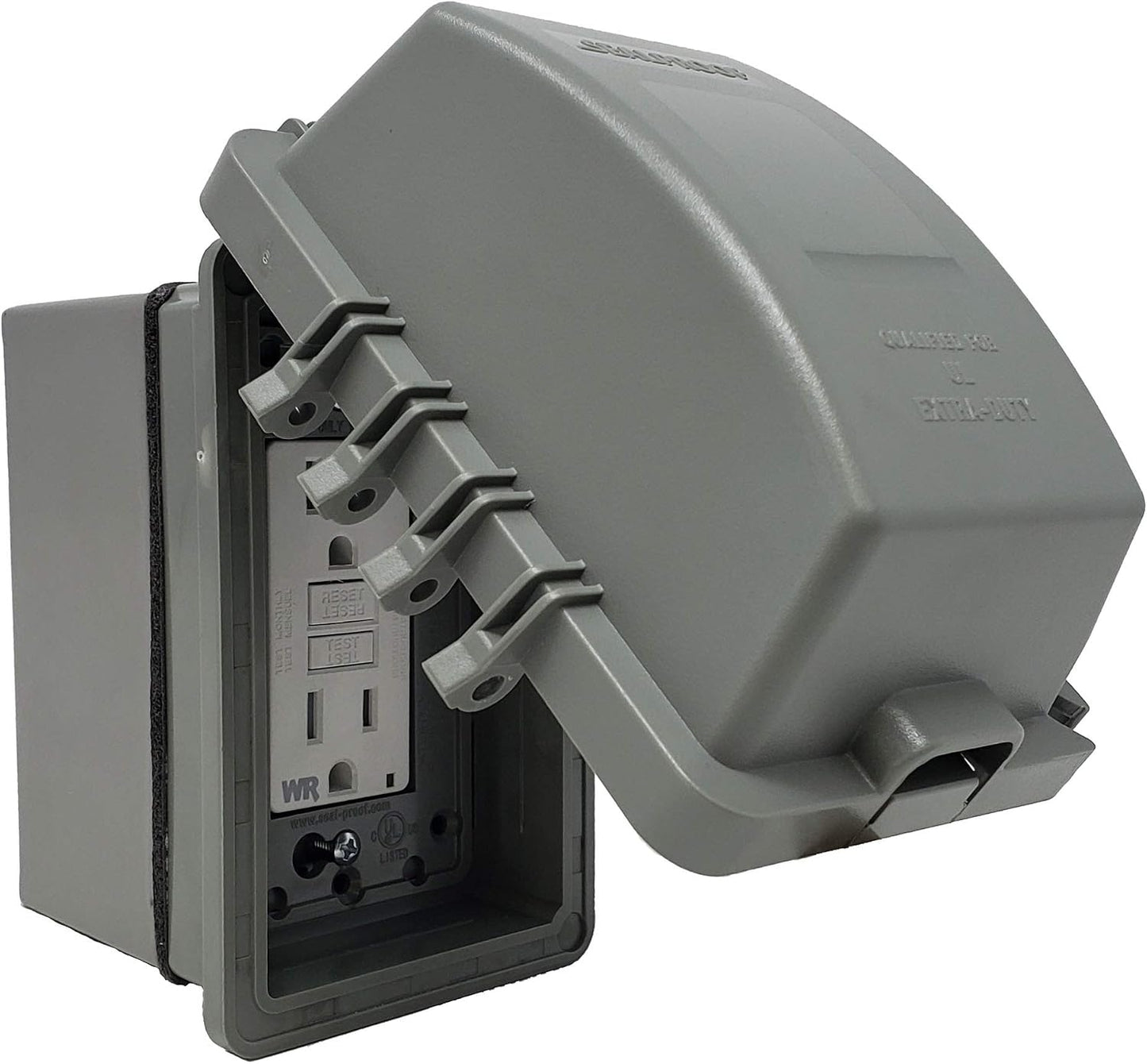 Sealproof 1-Gang Weatherproof In Use Outlet Cover | Horizontal/Vertical Outdoor Plug and Receptacle Protector, Lockable Bubble Cover, UL Extra Duty Compliant, 18 Configurations, Gray