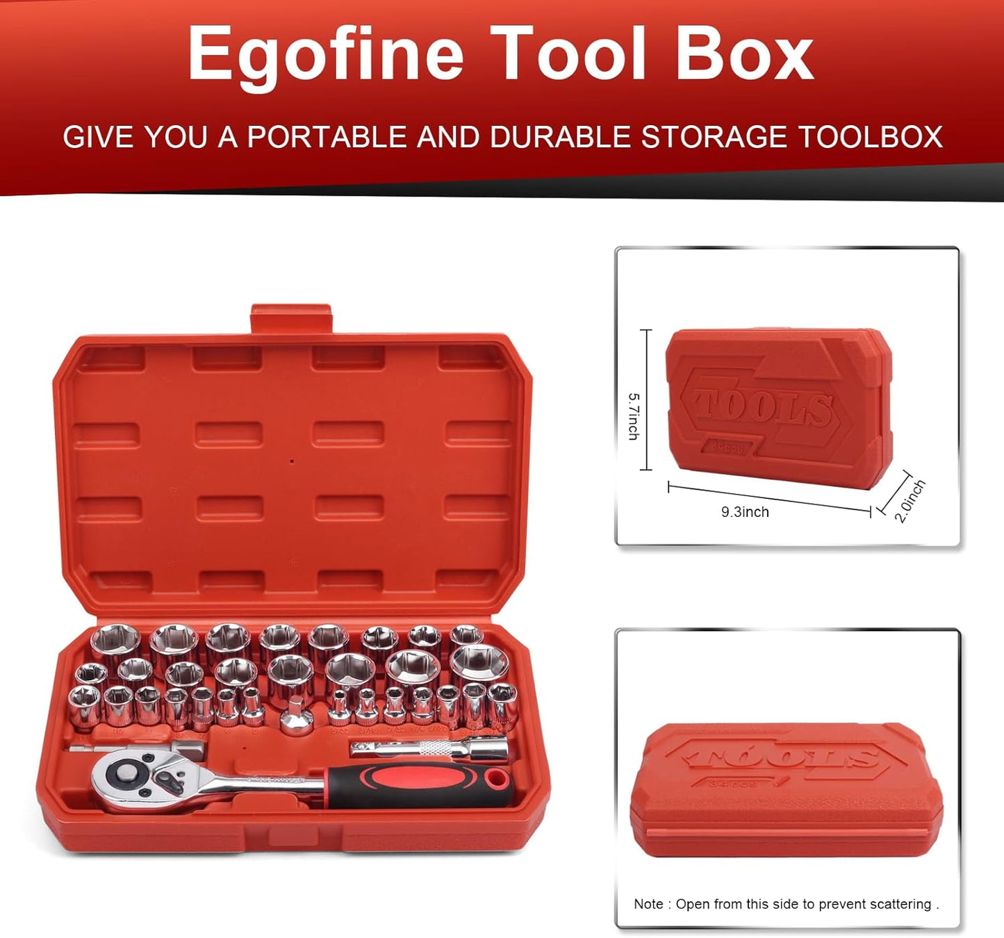 Egofine 46 Pieces 1/4 inch Drive Socket Ratchet Wrench Set, with Bit Socket Set Metric and Extension Bar for Auto Repairing and Household, with Storage Case